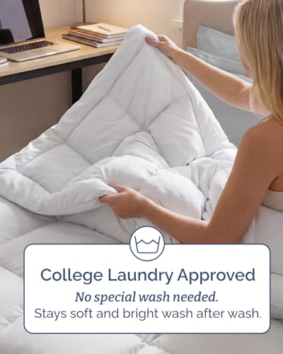 Image of Twin XL Size, White Alternative Down Comforter - Warm, Lightweight, Luxury & Breathable Hotel Quality Bedding Set - All Season Fluffy, Cozy, Warm Oversized Cooling Microfiber Duvet Insert Comforter