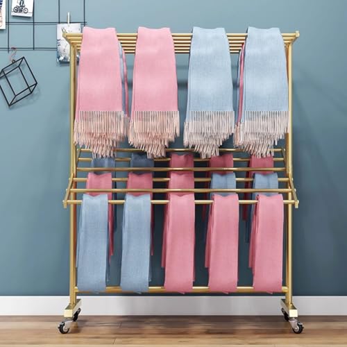 Soporte de exhibición ajustable multicapa, organizador de telas y bufandas con ruedas 3
