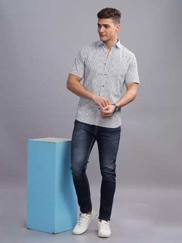 Image of MODERN ELEGANCE Men Slim Fit Navy Small Liberty Floral Printed Casual Shirt