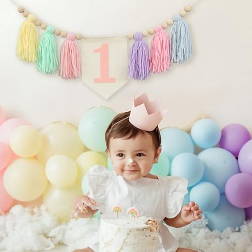 image for Ereniko Boho Macaron Handmade 1st Birthday High Chair Banner First Hig