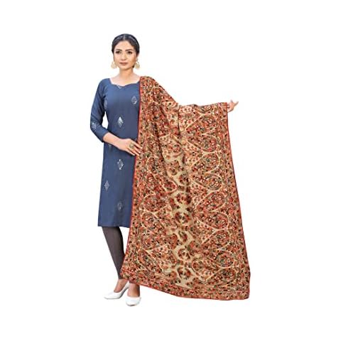 AKSHAR LLC Damen Pure Georgette Kashmiri Bestickte Dupatta, Beige, Einheitsgröße Cover