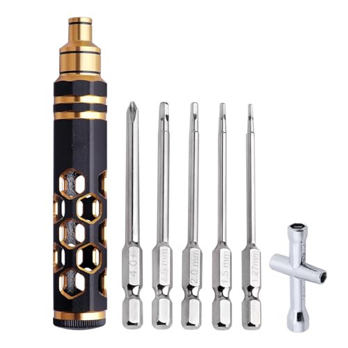 Hobbyfire 5 in 1 RC Hobby Repair Tools Kit, Hex Driver Set Allen Wrench with Drill Bits, Hex Bit Set & Phillips Screwdriver Bits, Alloy Handle Tool Set for RC Car Truck Crawler Helicopter Drone Boat