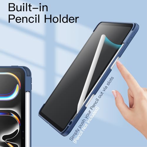 Image of JETech Cover Case for iPad Pro 11-Inch M5 /M4 2025 /2024 (6th /5th Generation) with Pencil Holder, Clear Transparent Back Shell Slim Stand Shockproof Tablet Cover, Auto Wake /Sleep (Navy)