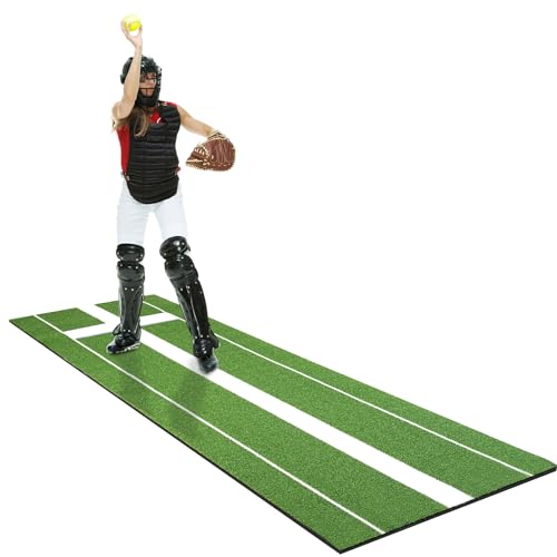 Softball Pitching Mat, 10x3 ft Softball Pitching Mound with Pitching Rubber, Antifade Turf and Antislip Foam Backing, Portable Pitching Mound for Softball and Baseball Pitchers Practice