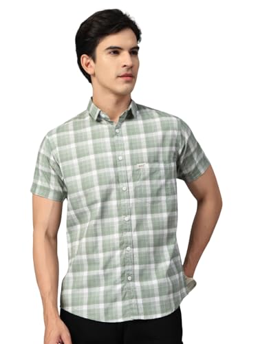 Image of Majestic Man Men's Slim Fit Premium Pure Cotton Plaid Check Half Sleeve Casual Shirt
