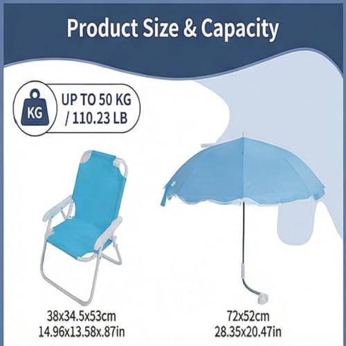 Fauteuil pliable bleu enfant avec parasol amovible anti-soleil - 8