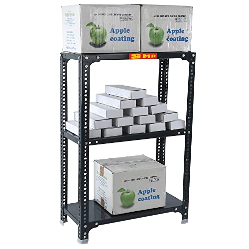 Image of SMR Prime CRC Sheet 24 Gauge Multipurpose Slotted Angle Rack with 3 Shelf for Home, Office & Industry - (36x24x12 in, 7.8 Kg | 16 Gauge Angle-Grey)