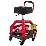 FREEKYROCK Rolling Shop Stool with Wheels, Heavy Duty Garage Work Mechanic Stool with Backrest, Adjustable Height 360°Swivel Rolling Chair with Tool Tray Storage, 330 LBS Capacity, Red