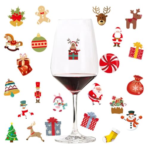 Christmas Window Sticker Wine Glass Drink Markers Stickers, Moose, Bells, Christmas Tree Wine Glasses Static Stickers (2)