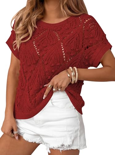 Image of Cakulo Womens Summer Crochet Boho Crop Tops Short Sleeve Lightweight Knit Sweater 2026 Beach Vacation Cruise Resort Wear