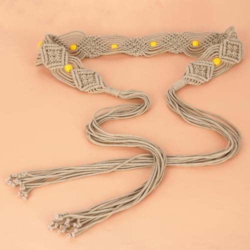 Boho Braid Belt for Women Bohemian Woven Waist Belts for Dress Rhombus 170cm4