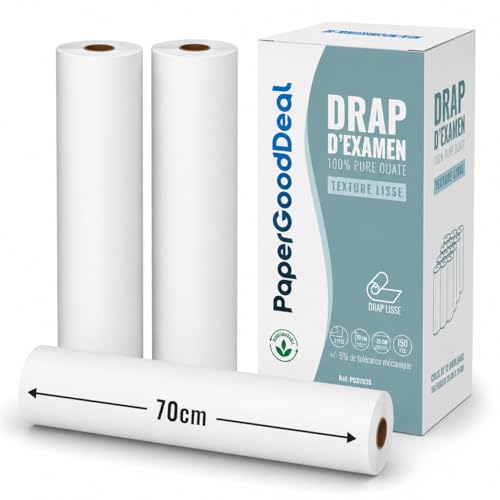 Draps d'examen 12 rouleaux 70x35cm pure ouate pour tables médicales