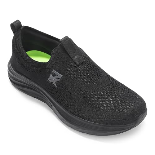 Image of Liberty LEAP7X ULTRASTEPE Walking Shoes for Men - Black & Dark Grey Slip-On Sneakers | Memory Foam Cushioned Insole, Lightweight Knit-Mesh Shoes for Daily Walking, Commute, College & Casual Wear