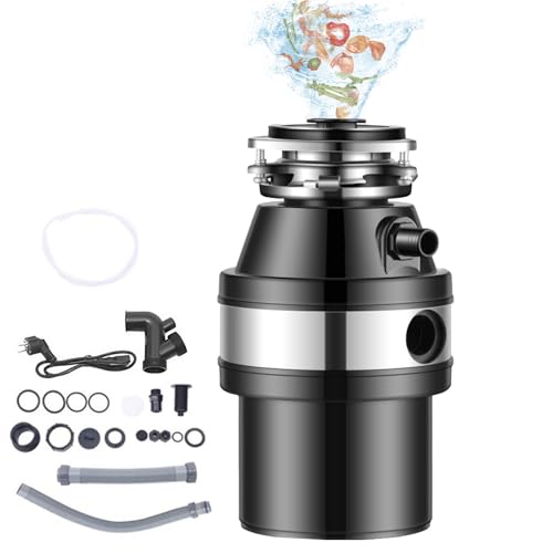 Food Waste Disposer with Air Switch 560W Under Sink Garbage Disposal 1200ML Capacity 3400 RPM Noise Protection & Overload Protection Under Sink Bins for Home and Kitchen