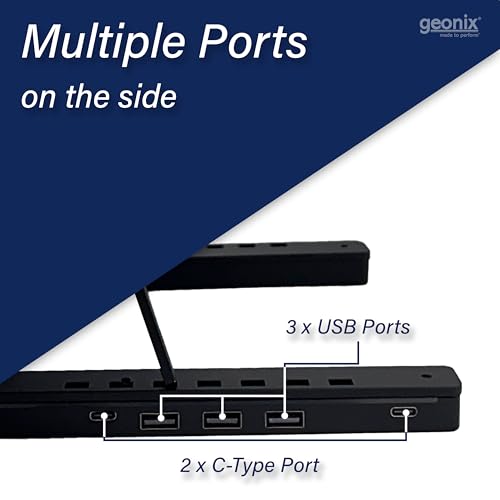 Image of GEONIX 6 Angles Height Adjustable Foldable Laptop /Notebook Aluminium Alloy Stand with 2 Type C Interface and 3 USB A Interface (Black)
