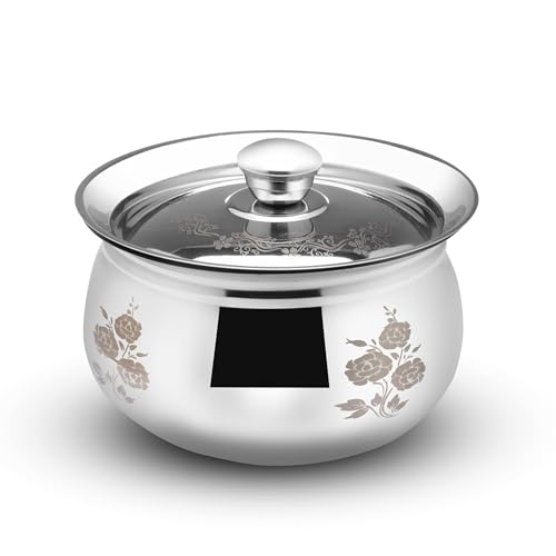 Image of Expresso Stainless Steel High Polished Steel Handi | Serving Pan| Steel Pot | Dahi Handi | Biryani Pot with Lid (1000ML)