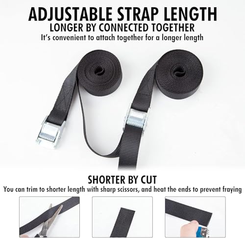Image of 3 Meter Adjustable Tie Down Straps 1Inch Wide Webbing Straps with Cam Lock Buckle Heavy Duty Tensioning Belts Lashing Straps for Securing Cargo, Kayak, Surfboard, Luggage, Car Roof, Transport (4)