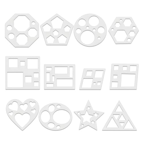 JJUNW 12 Pcs Drawing Stencil Geometric Stencils Art Painting Template Circle Square Heart Star Template Set Simple Drawing Stencils for Classroom Painting DIY Craft