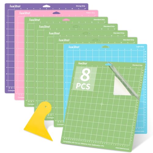 Schneidematte für Cricut - Lya Vinyl 8 Stück Variety Schneidematten 12x12 Schneidematte für Cricut (StandardGrip LightGrip StrongGrip FabricGrip) für Explore Air Serie & Plotter Zubehör