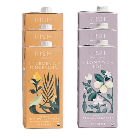 Rishi Tea London Fog & Turmeric Ginger Chai Latte Bundle - Organic Tea Concentrate, Easy-to-Serve Hot or Iced Chai Tea Mix - 32 fl oz Carton, 8 Servings (Pack of 6)
