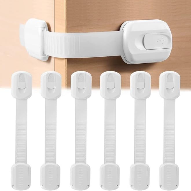 CHENGZI 6-Piece Baby Safety Locks with Adjustable Strap and Latch System, white