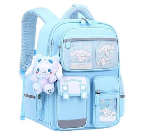 Many Rainbows Cinnamoroll Mochila escolar com vários bolsos, Azul, Large (41.5 x 31 x 15cm), Casual