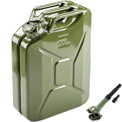 STANSS 5 Gallon Metal Container with Spout System, Multipurpose 20 Litre Liquid Storage Jugs for Trucks Cars Motorcycle Automotive Equipment,1 Pack Green