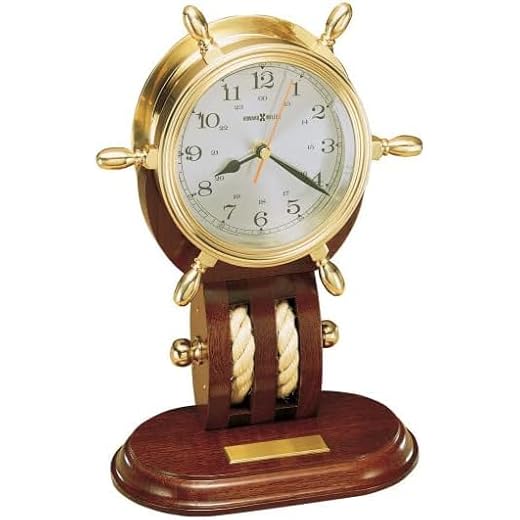 Howard Miller Caldwell Table Clock II 549-644 – Weather & Maritime Solid Brass Ship’s Wheel Decor with Mahogany Base, Quartz Movement