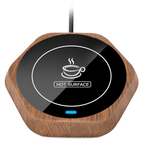 Coffee Mug Warmer: Smart Beverage Heating Plate Candle Wax Cup Warmer Electric Thermostat Coaster for Hot Coffee Milk Tea Water Cocoa Desk Home Office Use (R1 Wood Grain)