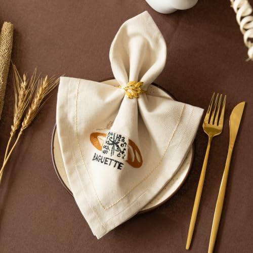 Image of Sourdough & Baguette Embroidered Napkins Set of 6,18x18 Inch, Reusable & Washable Napkins for Dining Table, Tea, Cocktails & Table Decor - Artisan Bakery Embroidered