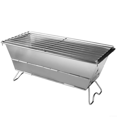 Barbacoa de camping plegable de acero inoxidable para carbón vegetal y hoguera, horno portátil de montaje rápido, ideal para actividades al aire libre como camping, fiestas en la playa y barbacoas en