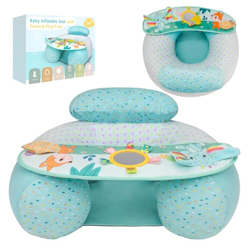 Image of Blublu Park Baby Donut Sit Me Up Floor Seat for 3-36 Months, Inflatable Baby Seat with Cover, Activity Chair for Sitting up, Sensory Tray Suitable for Development, Elephant