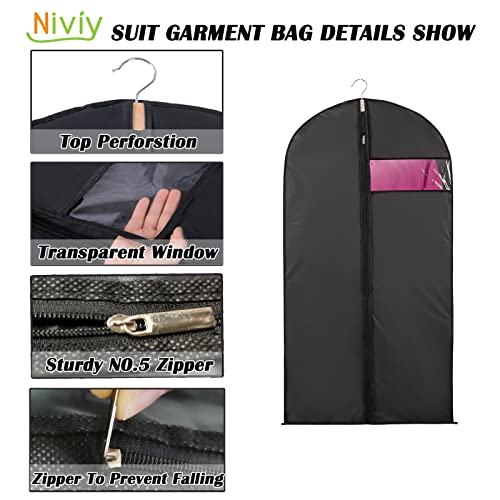 Niviy Suit Bags Garment Covers Moth Proof Clothes Covers Translucent Suit Protector with Zip Waterproof Anti-mite Breathable Garment Protectors, 5pcs 60 * 100cm (Black) - Image 3