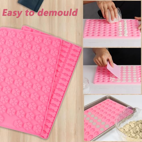 FIHODONE 2 Stück Backmatte Hundekekse mit 1 Teigschaber,Silikon Backmatte Hundekekse Backform,Backmatten für Hundeleckerlies Silikonbackmatte Katze Kralle und Knochen Form