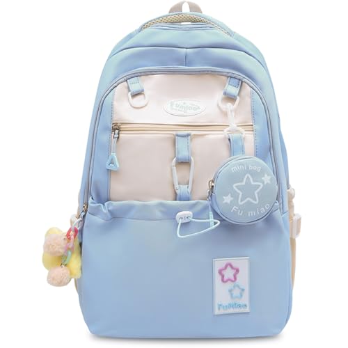 Teclado Kawaii Backpack with Cute Accessories Casual Bookbags with Pendants Lightweight Travel Daypacks (Blue)
