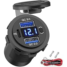 Qidoe 12V USB Outlet Dual 18W Quick Charge 3.0 Port & 30W PD 12V USB C Car Charger Socket with Voltmeter and Power Switch, Waterproof Multiple Car USB Port Adapter for Car Boat Marine Truck Golf RV