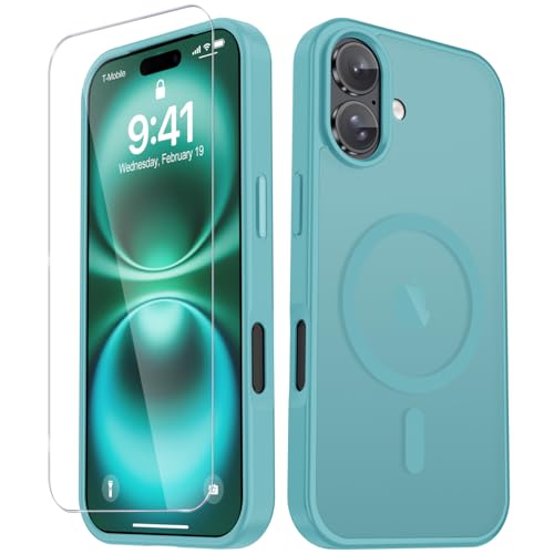 Image of YENAPOON for iPhone 17 Case, Matte Magnetic Phone Cover [with 1 Screen Protector] [Support for MagSafe] [Shockproof Military Grade Protection] Translucent Frosted Back, Light Blue