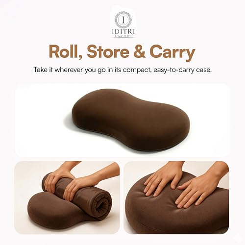 Image of Ergonomic Bean Shaped Cuddle Pillow, Breathable Fabric for Sleeping, Soft Neck Support Cushion for Side Sleepers, Brown with Removable Cover, 23 X 14.9 X 3.8 Inch
