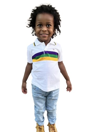 White Chest Stripe Toddler Short Sleeve Mardi Gras Polo Shirt - Main Image
