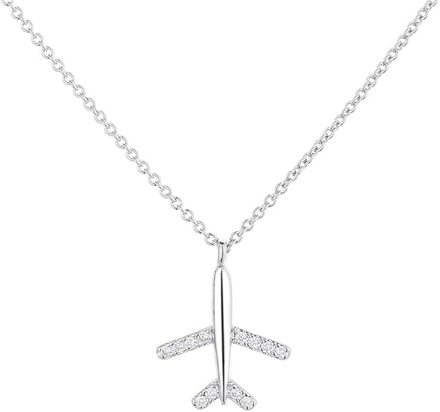 Chereda 925 Silver Cute Flying Airplane Aircraft Plane Pendant Necklace Handmade Cubic Zirconia Jewelry For Women Girls Birthday Gift