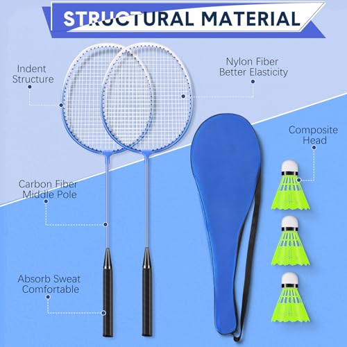 Image of 12 Pack Badminton Rackets Set Including Badminton Racquets, Nylon Shuttlecocks and Carry Bag for Outdoor Backyard Games Beginners