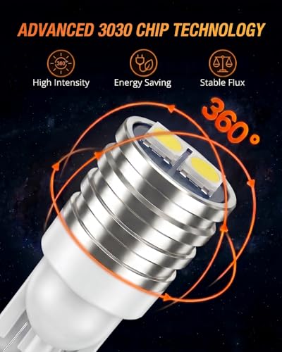 Image of WLJH T10 Led Interior Lights Car Gauge Dashboard Dash Light Instrument Cluster Panel w5w 2825 194 Led Bulb Twist Socket Pc195 Pc194 Pc168 Super Bright 12V (White,Pack Of 6) | 3030 SMD, 200lm, PC194 PC168 PC195, Dimmable, Plug and Play, Dome Map, License Plate, Gauge Instrument Light, 6-Pack