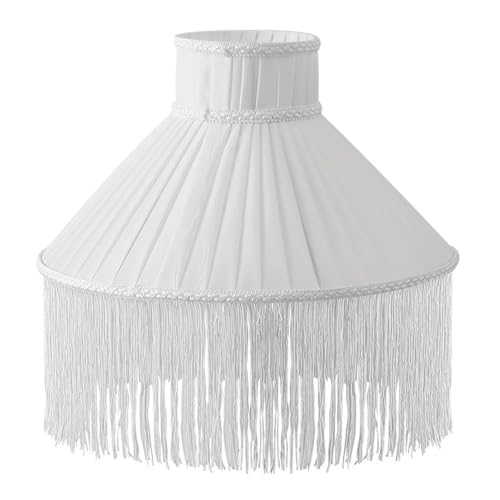 ランプシェード タッセル付きヴィンテージ布製ランプシェード。テーブルランプ、リビングルーム、寝室、室内装飾に最適。(White,Diameter 20cm)