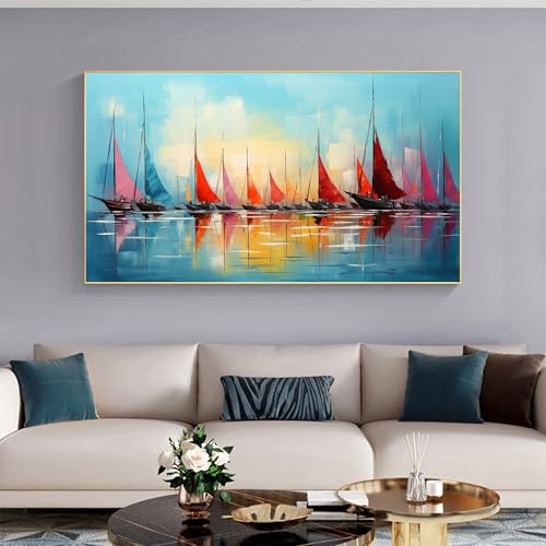 Grand format abstrait de voiliers multicolores sur toile marine sans cadre 40x80 cm - 4