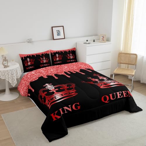 Image of Feelyou Couple Crown King & Queen Comforter Set Twin Size, Boys Girls His and Hers Bedding Set Anniversary Comforter Presents Duvet Set Couple Bed Set 2Pcs