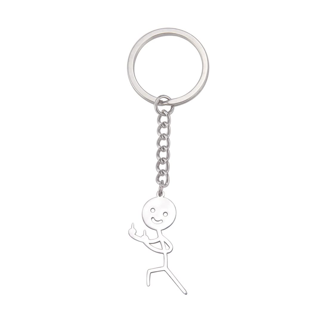 EUEAVAN Personalized Funny Doodle Keychain Smiley Face Middle Finger Cool Funny Creative Unique Handmade Teen Girl Boy (silver2)