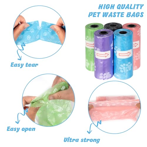 KOMABLEN 600 Stück Hundekotbeutel biologisch Abbaubar, 40 Rollen Kotbeutel für Hunde, Auslaufsicher Hundebeutel Kot, Tragbar Dick Hundetüten Hundezubehör mit Kotbeutelspender 33x22.8cm(5 Farben)
