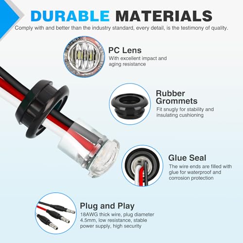 Image of Nilight 3 /4 Inch Dual Color Marker Light Red Brake White Clearance Lights