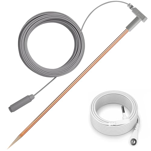 FEUNLEM Copper Grounding Rod Kit - 40ft Heavy Duty Female Ground Cord & Wristband, Portable Earthing System Use with Grounding Mats, Sheet, Blankets, Pillowcases
