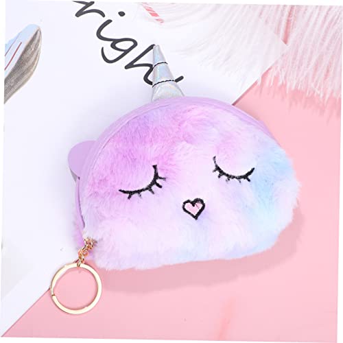 2pcs Plush Unicorn Coin Purses for Girls Cartoon Zipper Change Pouches Soft Furry Design for Coins Cards and Items Birthday Party Favors3